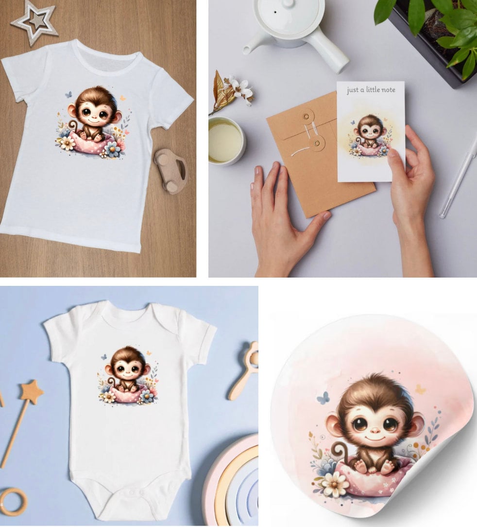 Baby Monkey sticker Design for Kids: Nursery Wall Decor, Cards and More (Digital Download)