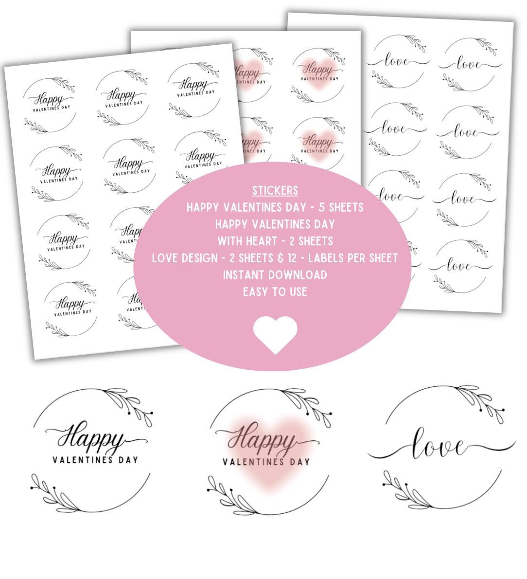Valentine's Day Customizable Sticker Template: Printable DIY Design (Instant Download)
