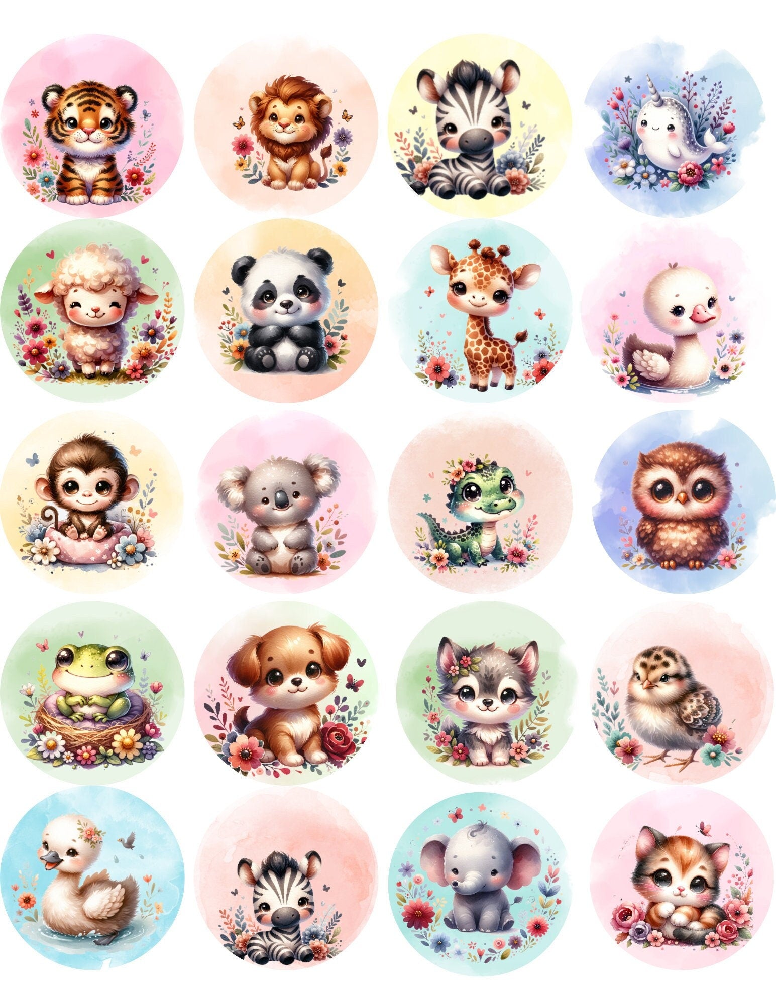 Printable Baby Animal Stickers • Nursery Clipart • Kids Room Decor (PNG Instant Download)