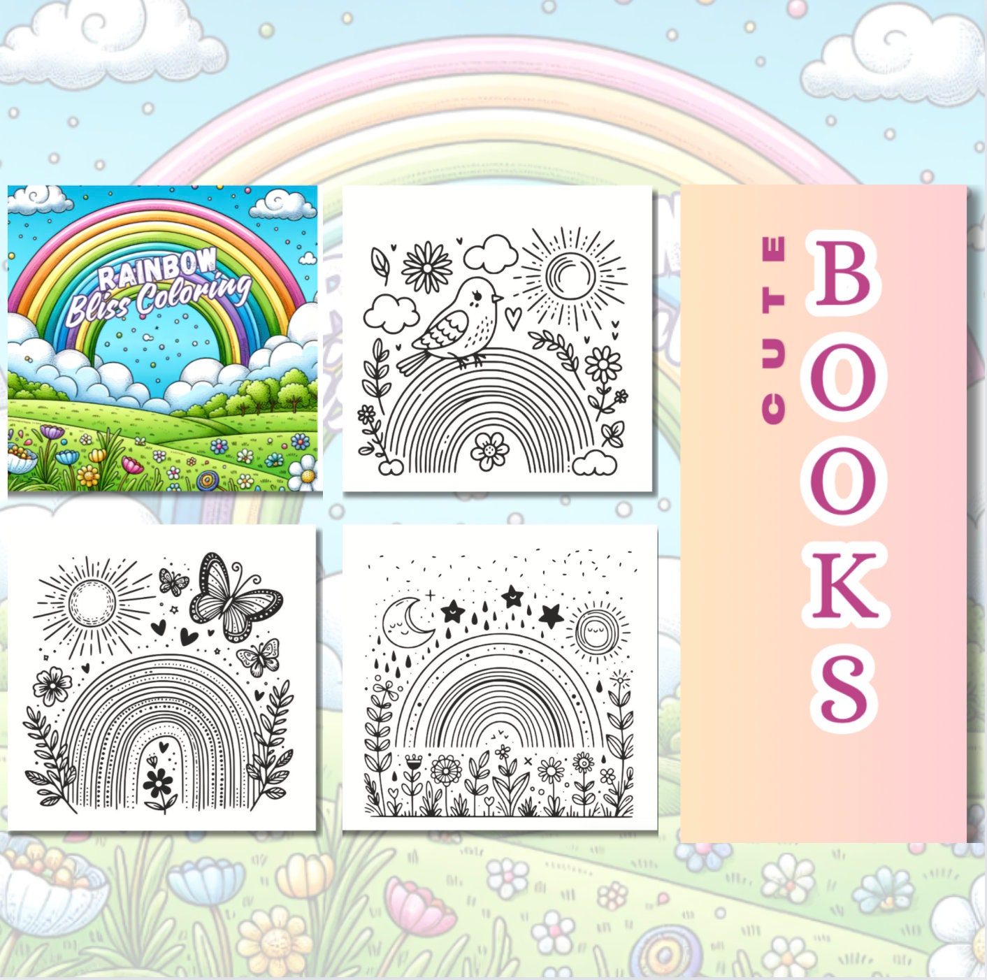 Printable Coloring Pages Rainbow Butterfly Coloring Book: Kids & Adults (Digital Download)