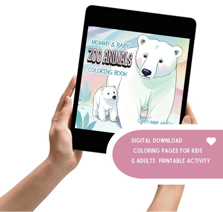 Zoo Animals Coloring Book 34 Cute Mommy & Baby Animals Coloring Pages Adult and Kid Coloring Pages Printable Digital Instant Download PDF
