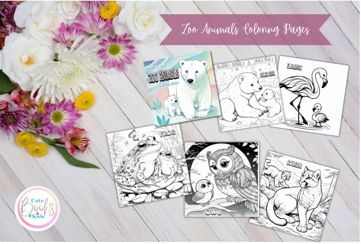 Zoo Animals Coloring Book 34 Cute Mommy & Baby Animals Coloring Pages Adult and Kid Coloring Pages Printable Digital Instant Download PDF