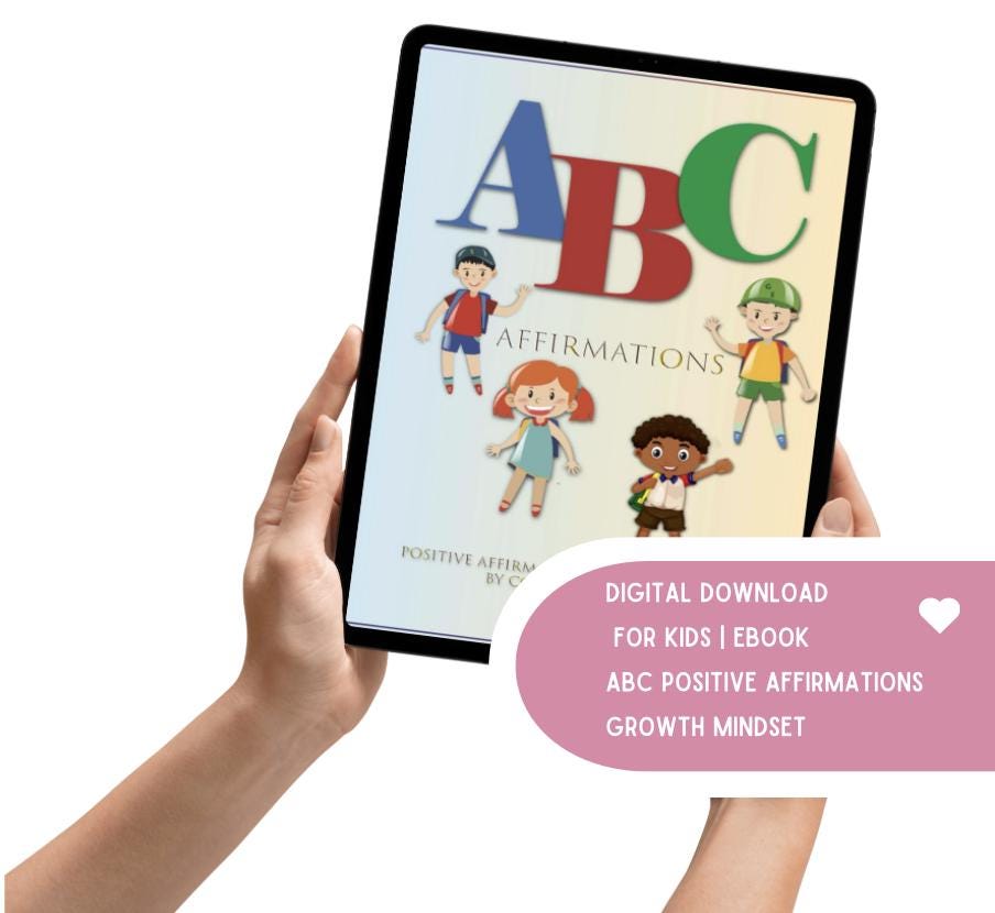 Kids Birthday Gift ABC Positive Affirmations Ebook for Kids: Growth Mindset (Digital Download)