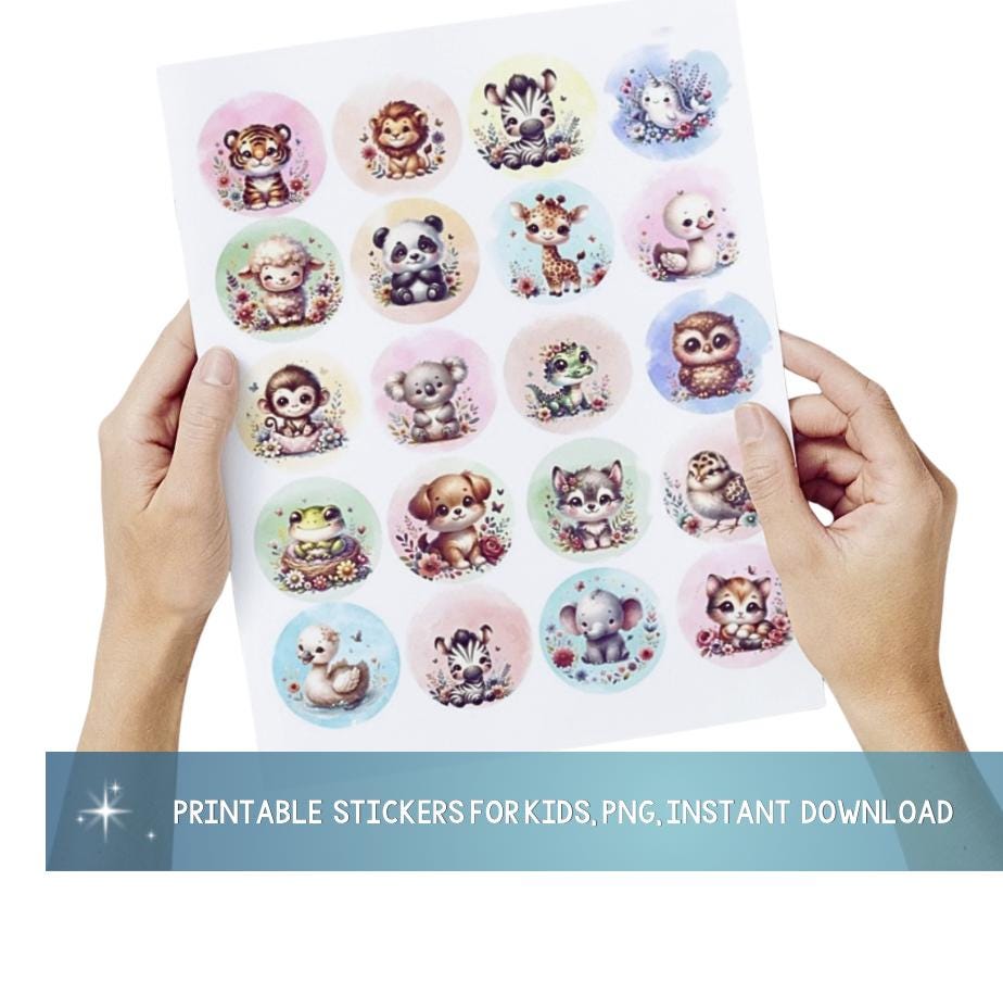 Printable Baby Animal Stickers • Nursery Clipart • Kids Room Decor (PNG Instant Download)