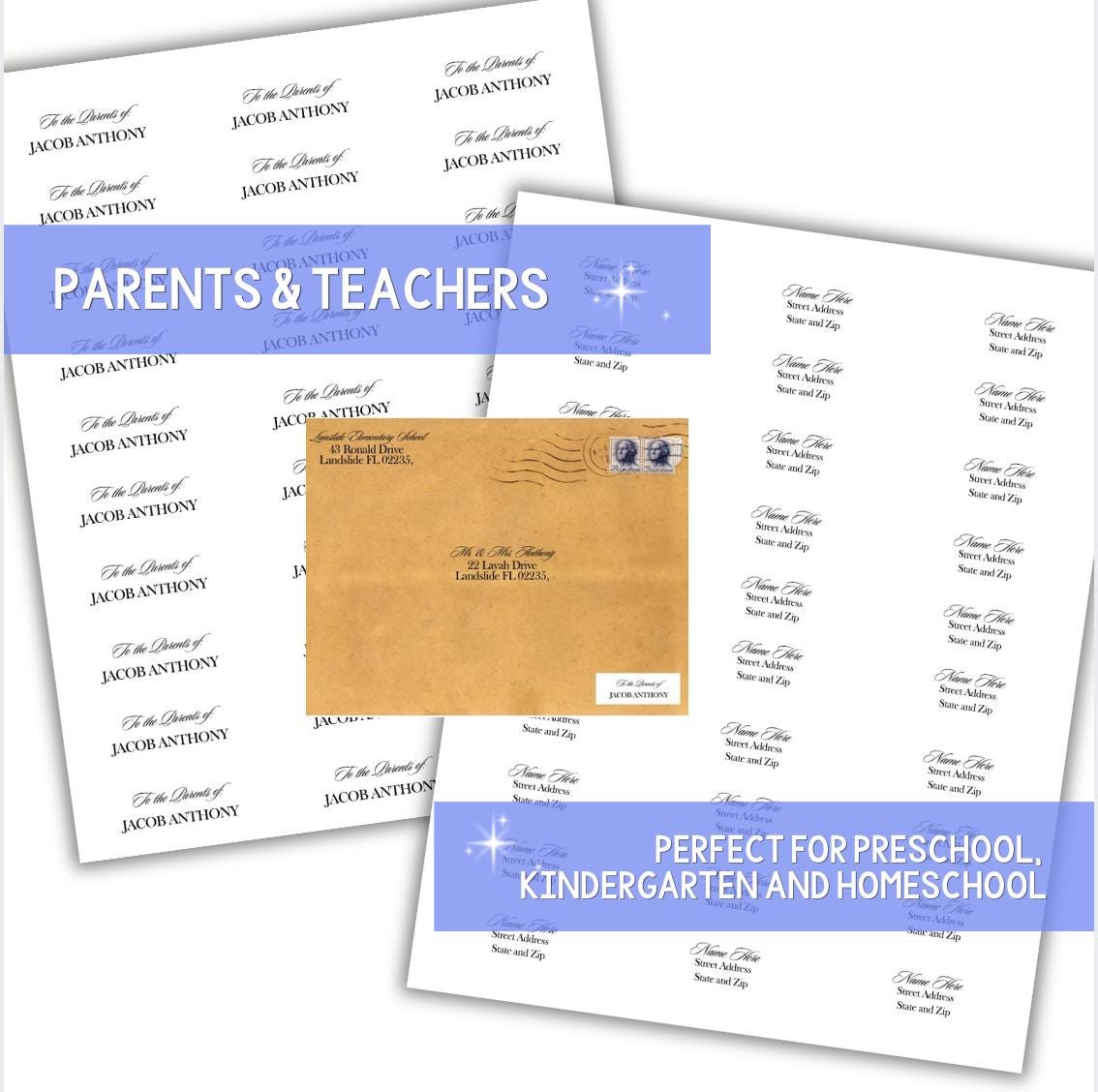 Printable Label Template, Parents & Teachers, Preschool, Kindergarten (Instant Download)