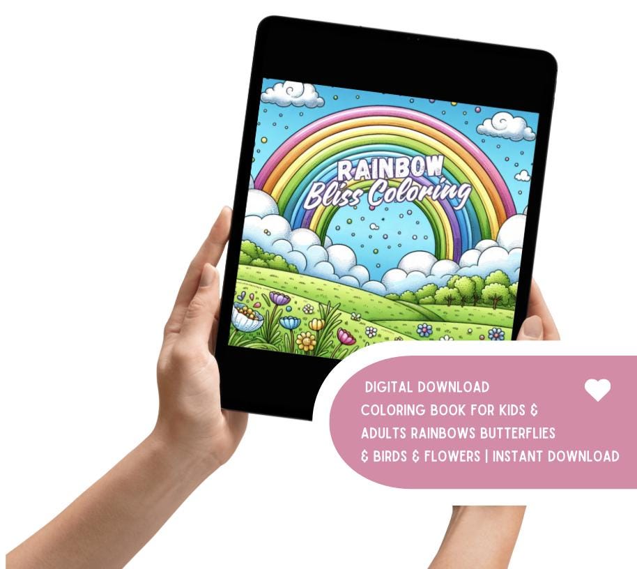 Printable Coloring Pages Rainbow Butterfly Coloring Book: Kids & Adults (Digital Download)