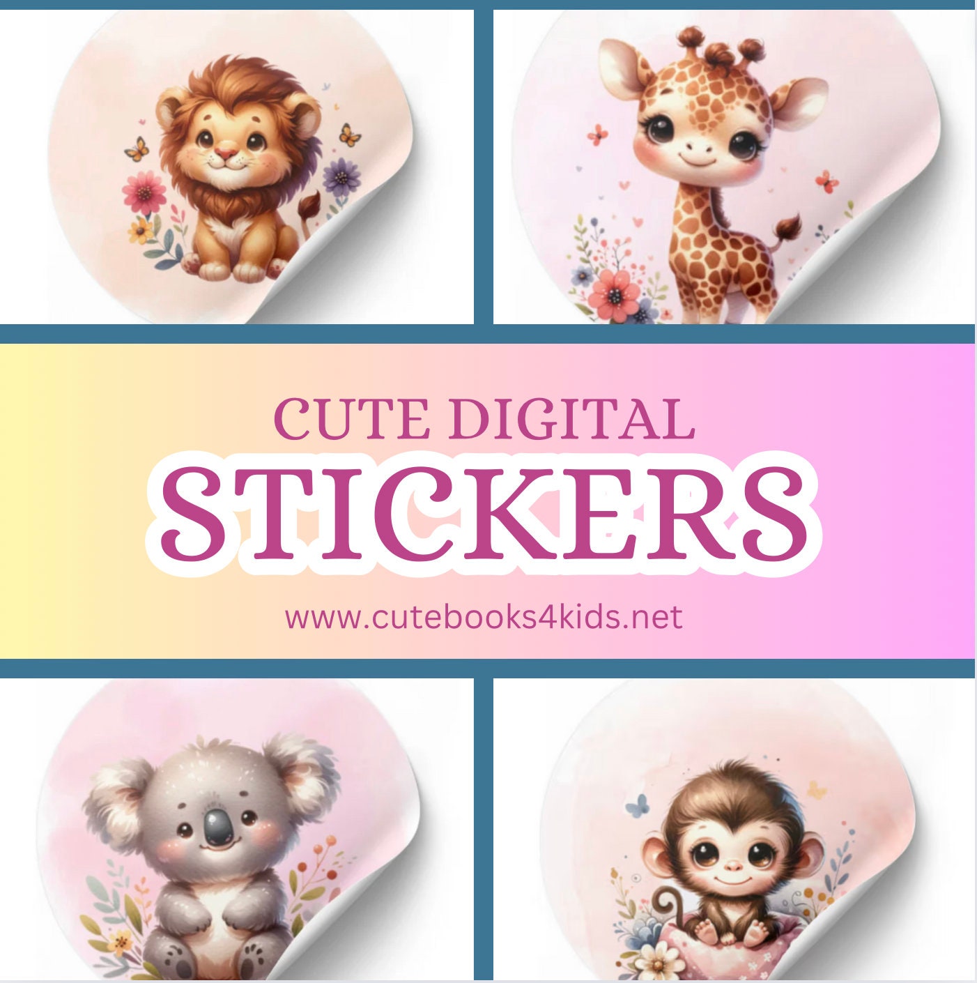 Printable Baby Animal Stickers • Nursery Clipart • Kids Room Decor (PNG Instant Download)